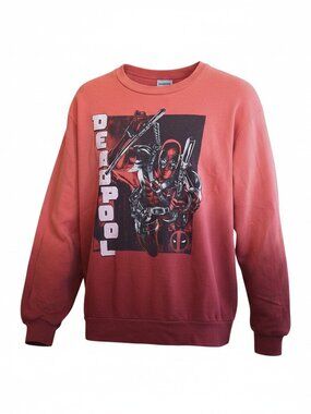Disney Marvel Superhero Deadpool Crewneck Red Ombre Long Sleeve Sweatshirt XL